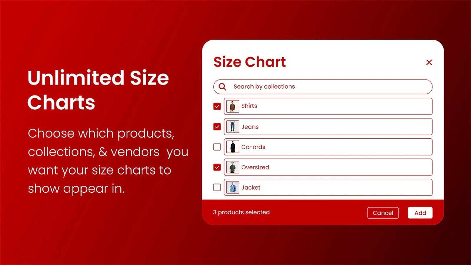 Shopify size chart tool to guide perfect product fit